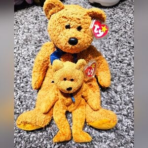 Lot 2 Vintage TY Buddy & Baby beanie Fuzz Teddy bear Fuzzy stuffed animal 1998